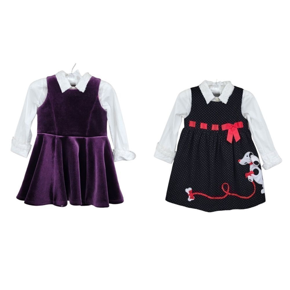Girls Winter Fall Dress Bundle Formal Special Occasions Purple Velvet Black Cord